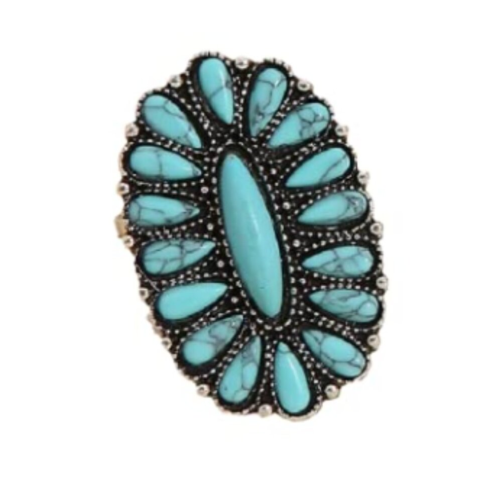 Flower Turquoise Statement Resizable Ring - image 1
